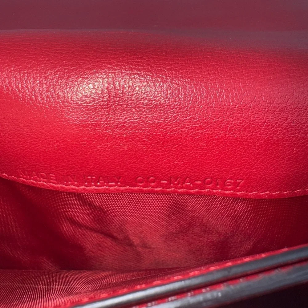 RARE Dior Lady Dior Red Calfskin Cannage Studded Biker Clutch EUC